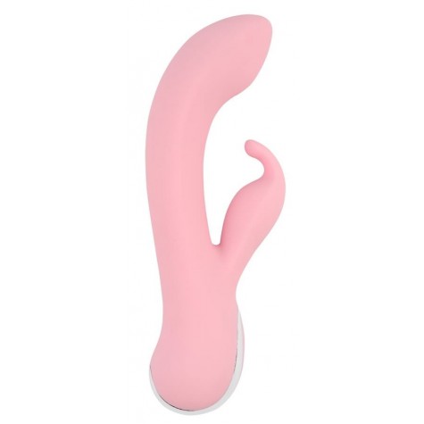 Нежно-розовый вибратор со стимулятором клитора Intimate G Rabbit - 18 см.